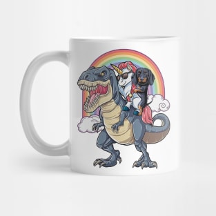 Dachshund And Unicorn Ride T-rex Funny T-shirt For Lover Mug